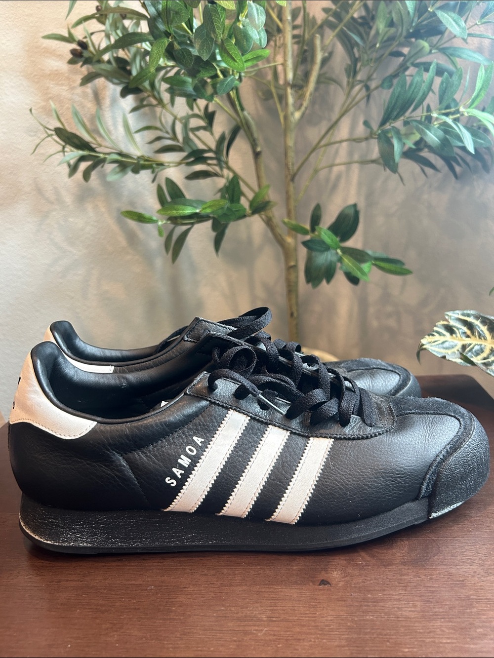 adidas Samoa Black and White Leather Sneaker